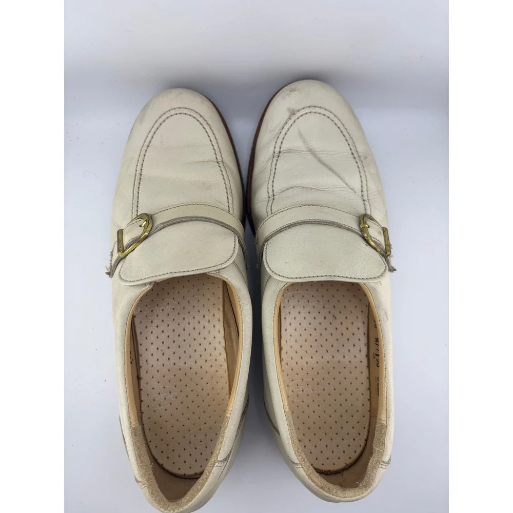Dr Scholls Mens 9.5 Off White Leather Monk Strap Loafers Vibram Sole M79158